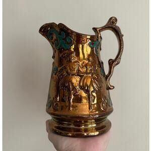 Antique Copper Lustre Luster Lusterware Jug Pitcher 7” England 24K Gold Vintage